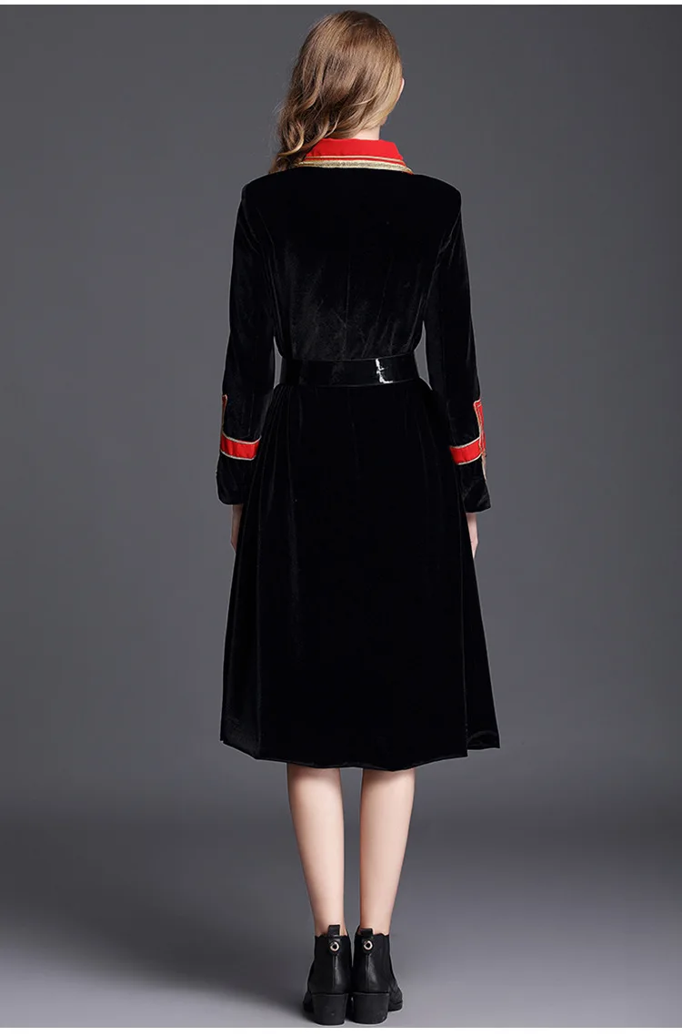 Зимнее дизайнерское винтажное элегантное женское длинное пальто с воротником, черное бархатное длинное пальто, плотное теплое пальто, верхняя одежда