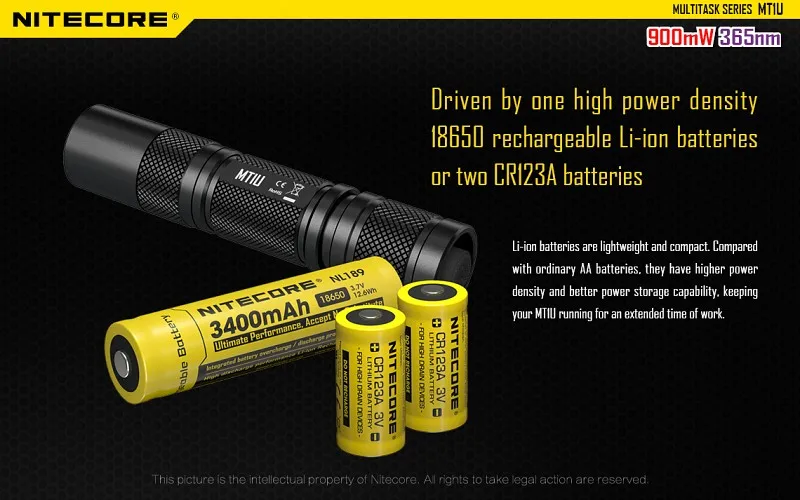 NITECORE MT1U Ультрафиолетовый светодиодный 365nm длина волны холодный источник света удобный ультрафиолетовый фонарик большой лучистой мощности