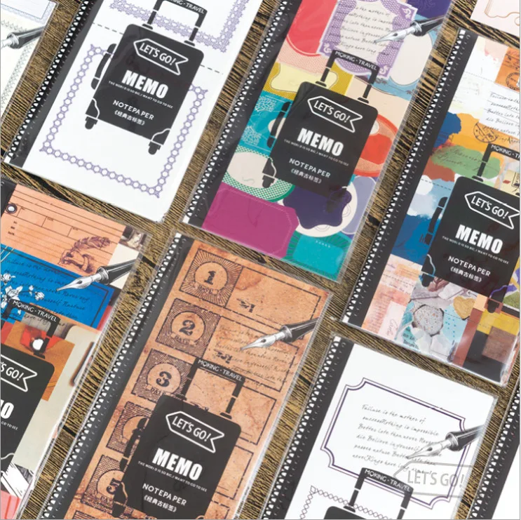 

1 Set Memo Pads Let's Go Notes Retro Diy Paper Notepad iary Scrapbooking Stickers Office School stationery Bookmark