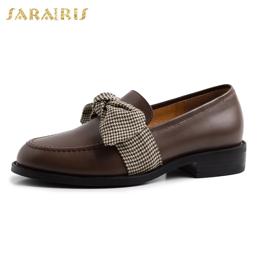

Sarairis Genuine Cow Leather Sweet Bowtie Pumps Woman Shoes Women Slip On Casual Comfortable Chunky Heels Shoes Woman