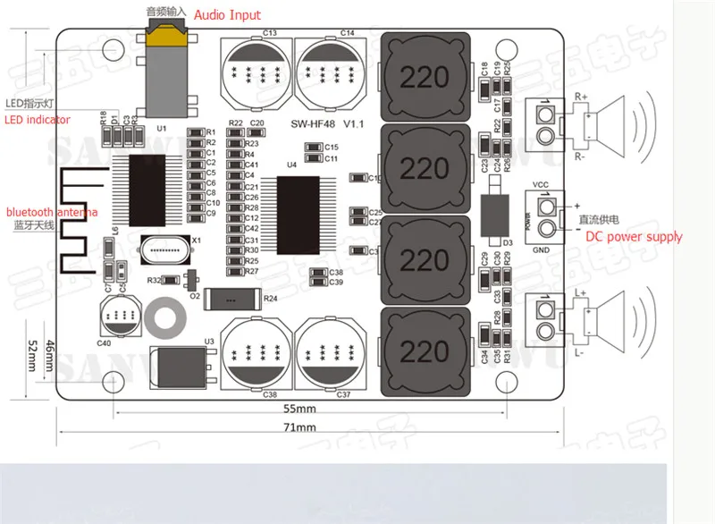 TPA3118 операционный bluetooth цифровой аудио усилитель доска 2X30 Вт bluetooth динамик аудио усилитель