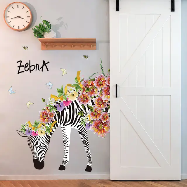 Creative Zebra Flower Living Room Bedroom Removable Door Furniture