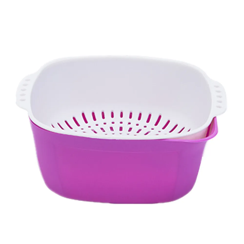 Fruit Vegetable Washing Basket Strainer Portable PP Colander Double Layer Drainer With Handle