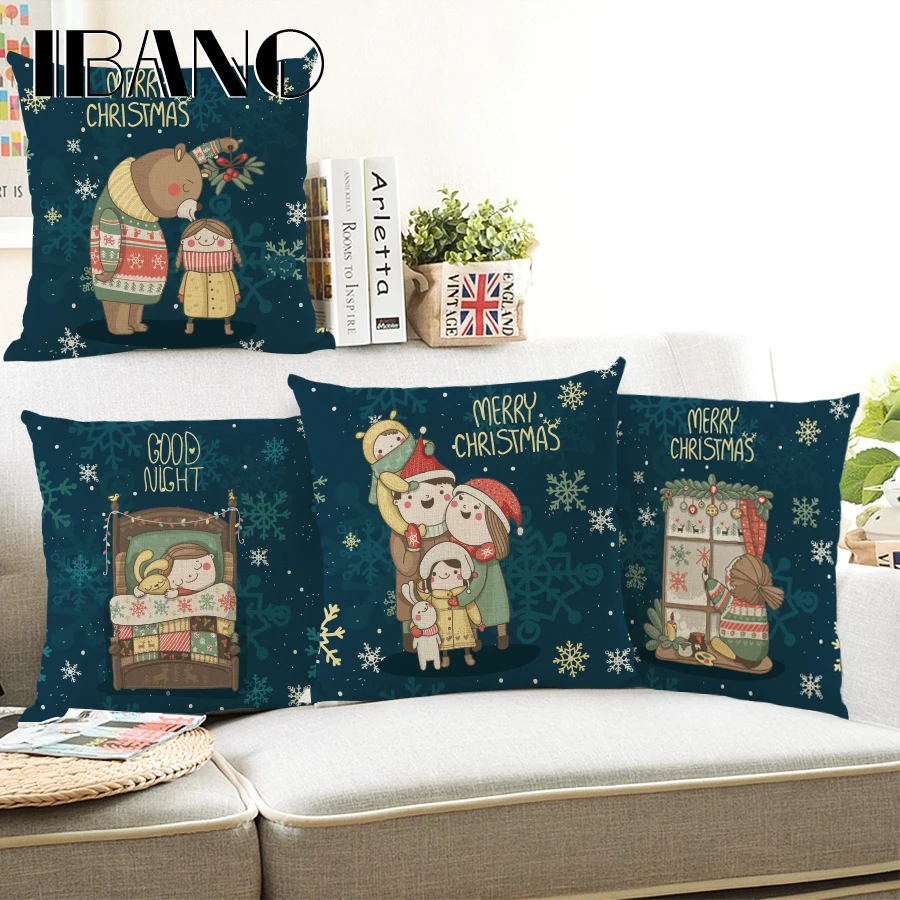 

Cartoon Sweet Bear Cushion Cover 45x45cm Pillow Cases Happy New Year Gift Bedroom Sofa Christmas Decorations For Home