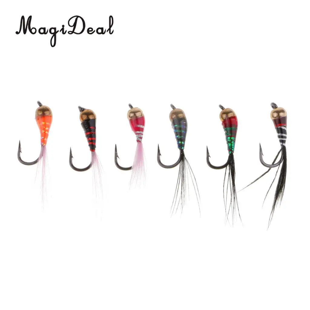 6pcs Brass Bead Head Epoxy Nymph Flies Fast Sinking Fly Fishing Trout Lure Baits