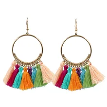 

Tassel Earrings Fashion Multi-color Fringes Gold Color Boho Circle Drop Earrings Brincos Feminino Party Jewelry Accessories
