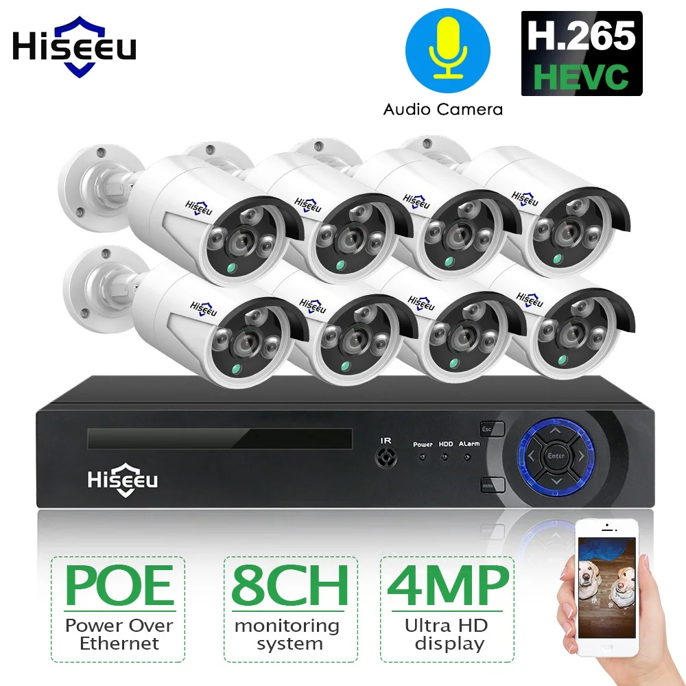  H.265 8CH 4MP POE Camera Security CCTV System POE NVR Outdoor Waterproof Video Surveillance Kit His