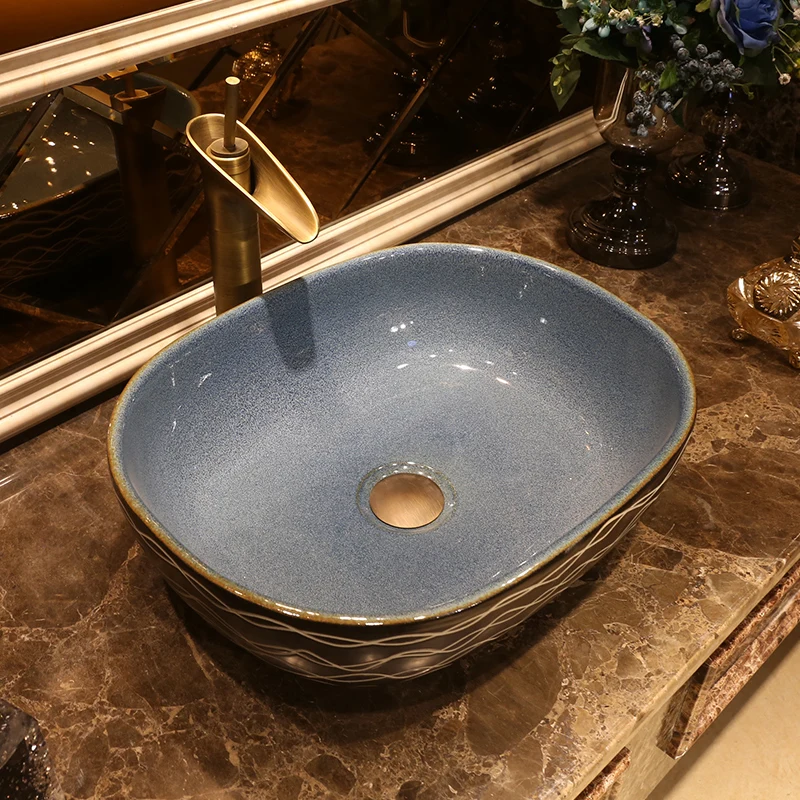 Oval black with blue antique Ceramic Painting Art Lavabo Bathroom Vessel Sinks ounter top color wash basin  (3)