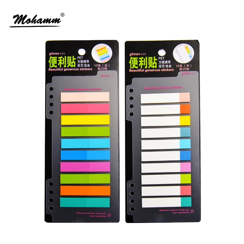 

1 Pcs 7/10 Colors PET 20 Sheets Per Color Index Tabs Flags Sticky Note for Page Marker Stickers Office Accessory Stationery