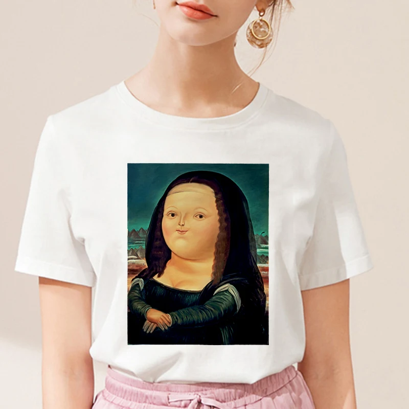 

2019 Summer Tshirt Funny Mona Lisa Printed Tops Female Clothing Thin Section T shirt Women Harajuku White Short Sleeve T-shirt