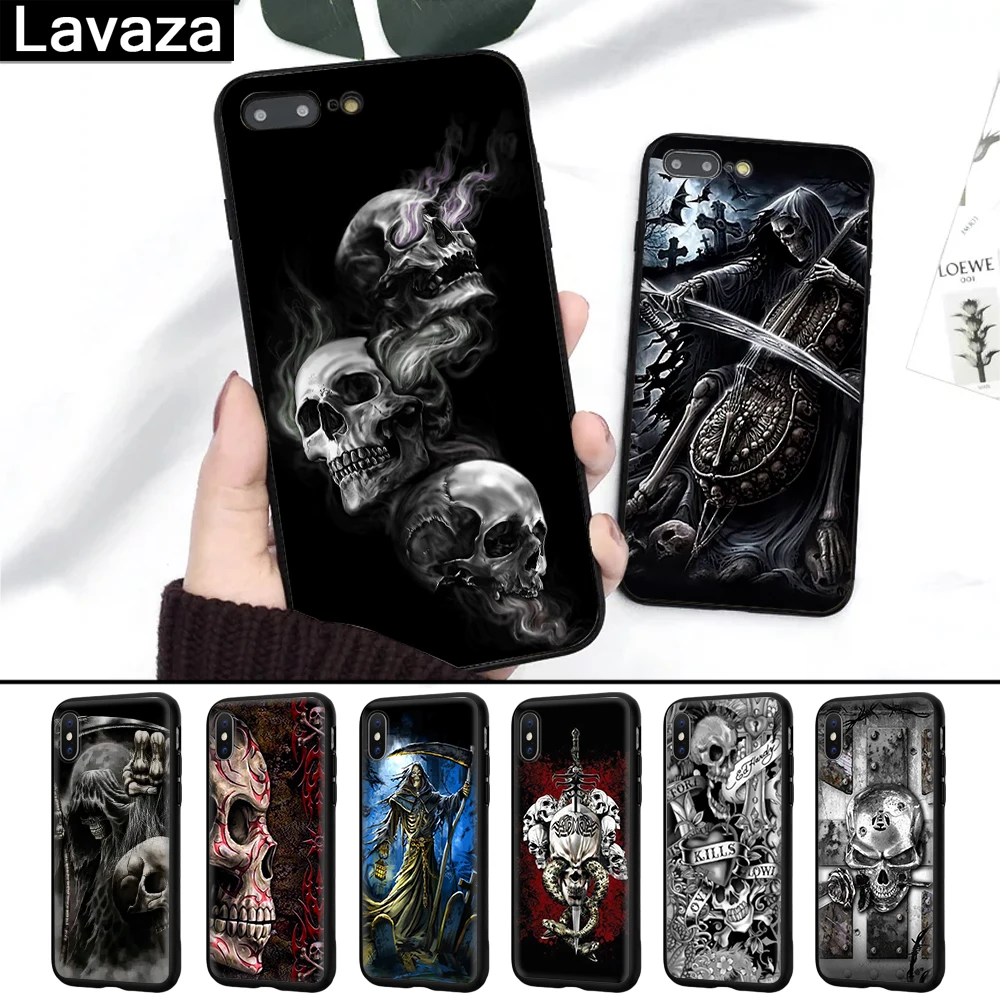 

Lavaza Grim Reaper Skull Skeleton Coque Shell Print Silicone Case for iPhone 5 5S 6 6S 7 8 Plus X XR XS Max