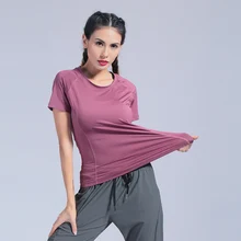 Женские спортивные брюки для занятий йогой рубашки работает Фитнес Топы дышащие упражнения спортивной тренировки короткий рукав Лонгсливы для бега Тройник