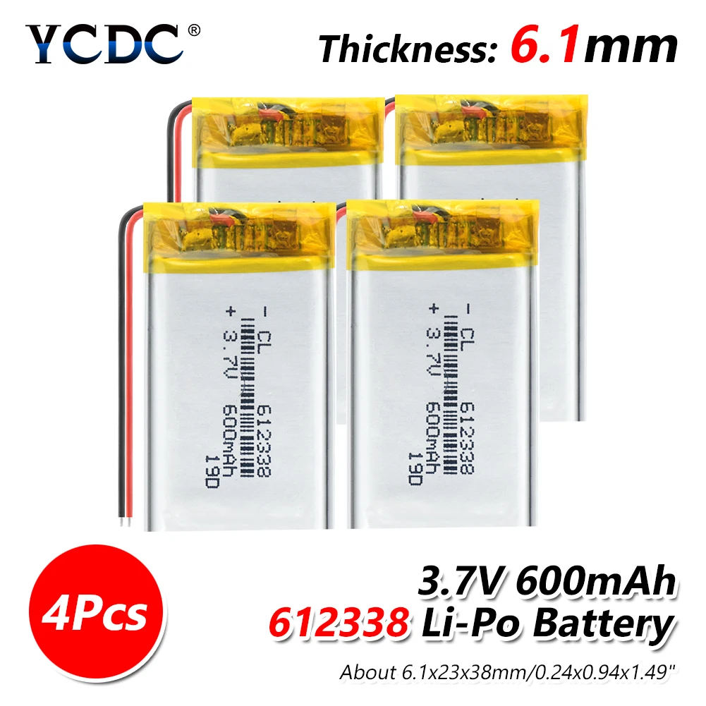 1/2/4 шт. 612338 3,7 v 600mAh литий-полимерная батарея 3 7 Вольт ли бо ионным lipo аккумуляторные батареи для dvd gps навигации