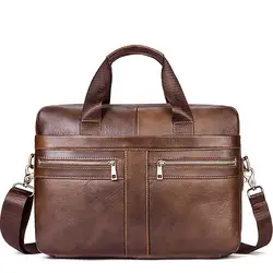 14 дюймов мужской портфель сумки натуральная кожаная сумка для мужчин модная мужская сумка из коровьей кожи сумки-мессенджеры