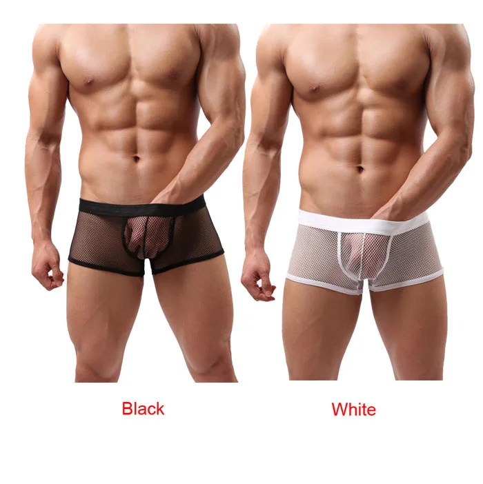 2017Hot Mens Perspective Mesh Sexy Boxers Intimates Print Soft Ventilate Exotic Boxers Briefs Sexy Shorts Underpants Size L-XXL -