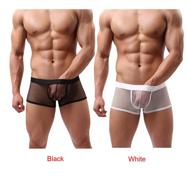 2017Hot Mens Perspective Mesh Sexy Boxers Intimates Print Soft Ventilate Exotic Boxers Briefs Sexy Shorts Underpants Size L-XXL -
