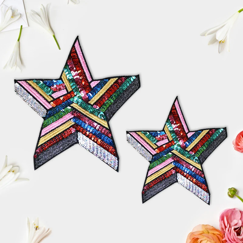 2pcs/lot 3D Fashion Five pointed Star Colorul Sequin Sticker