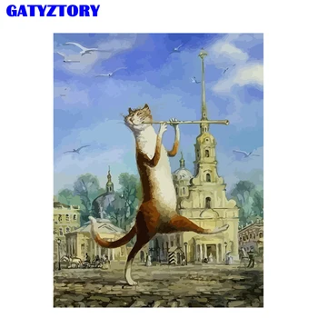 

Frameless Music Flute Cat Animals DIY Painting By Numbers Wall Art Picture Unique Gift Hand Painted Oil Painting For Home Decor