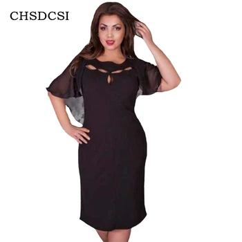 

CHSDCSI Sexy Dress Ladies Summer Women Chiffon Dress Elegant Female Vestido Hollow Out Black Casual Party Plus Size Dresses 6XL