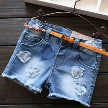 Новое поступление; Модная одежда для девочек Джинсовые шорты для девочек, летние джинсы, шорты с поясом, платья для детей, сезон: весна–лето короткие штаны