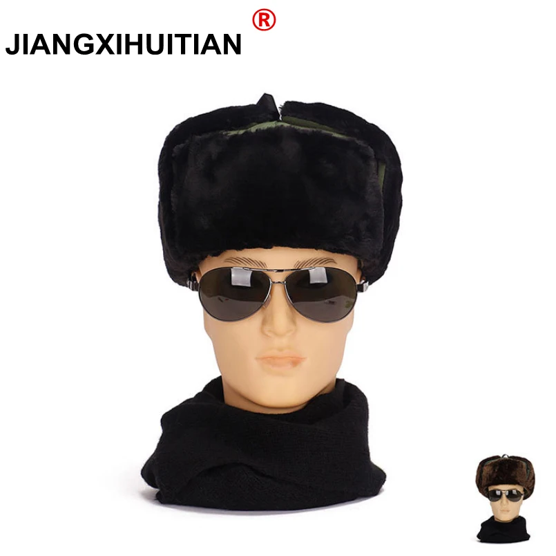 

2018 Hot Russian Hat Ushanka Bomber Hat Army Military Caps Mens Winter Hats Ear Flaps Chapka Russe Homme Gorro Ruso Men Fur Hats