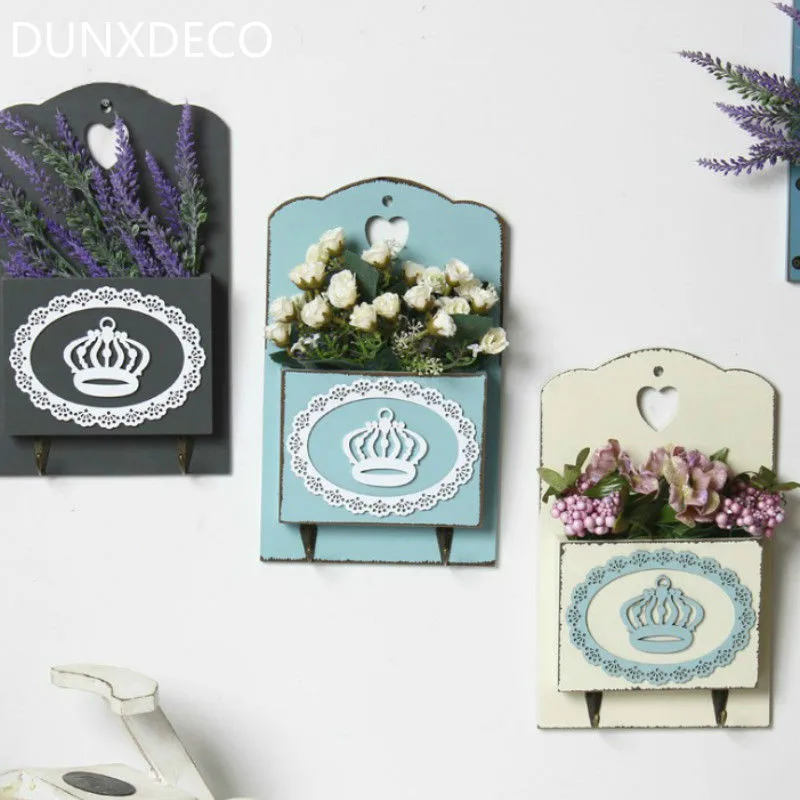 

DUNXDECO Home Office Storage Key Letters Newspaper Orangizer Vintage Crown Wooden Iron Hanger Display Rack Stacking Home Decor