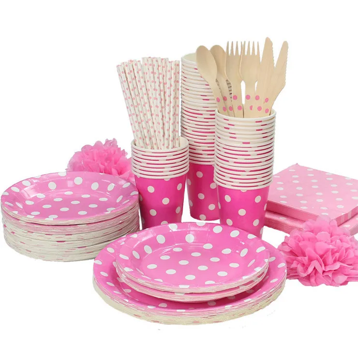 655pcslot dinnerware set party dot tableware paper plates cup straw knifespoon tablecloth wedding birthday decoration - Decorative Paper Plates 655pcslot dinnerware set party dot tableware paper plates cup straw knifespoon tablecloth wedding birthday decoration - Decorative Paper Plates