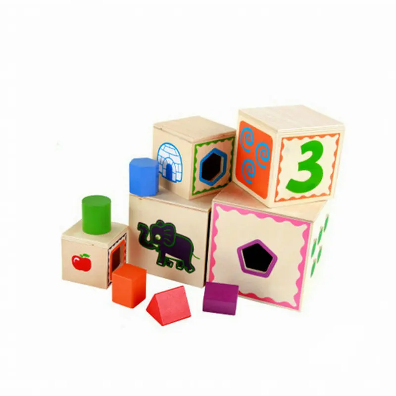 Classic Wood Shape Kit Wooden five layer shape box, children's cognition shape matching, Kids intelligent early education toys