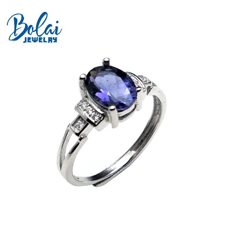 

Bolaijewelry,Natural Blue Iolite oval6*8mm Gemstone Simple Ring 925 sterling silver fine jewelry for women daily wear party gift