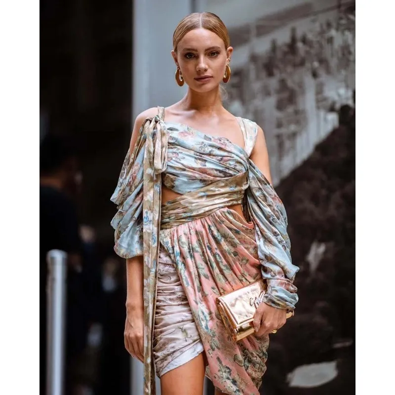 

SE Bohemia Runway High Quality Print Sexy Mini Silk Dress Beach Holiday Embroidery Lace Patchwork Hollow Out Elegant Dress