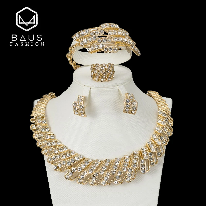 

BAUS 2018 Wedding necklace set Dubai Nigeria Arabia Bridal jewelry set gold-color Jewelry sets African Beads Wholesale design