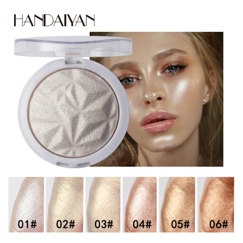 HANDAIYAN 6 Colors 3D Shimmer Highlighter Face Powder Palette Face Base Shine Makeup Natural Professional Powder Shimmer Makeup