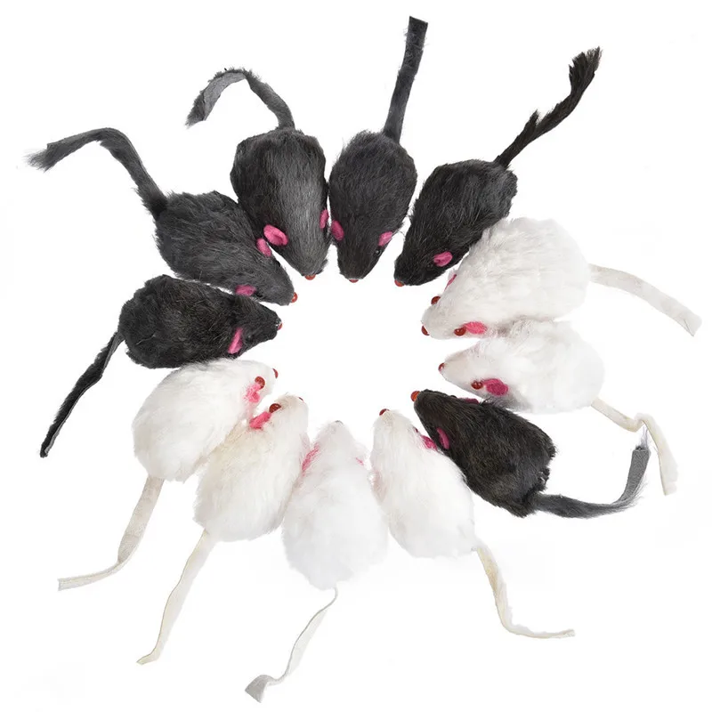 dog chew toys 12PCS Cat Toy Mouse Mixed Loaded Black White Mouse Toys Cat Teaser Kitty Kitten Funny Sound Squeaky Toys for Cats Pet Mice Toys indestructible stuffed dog toys Toys