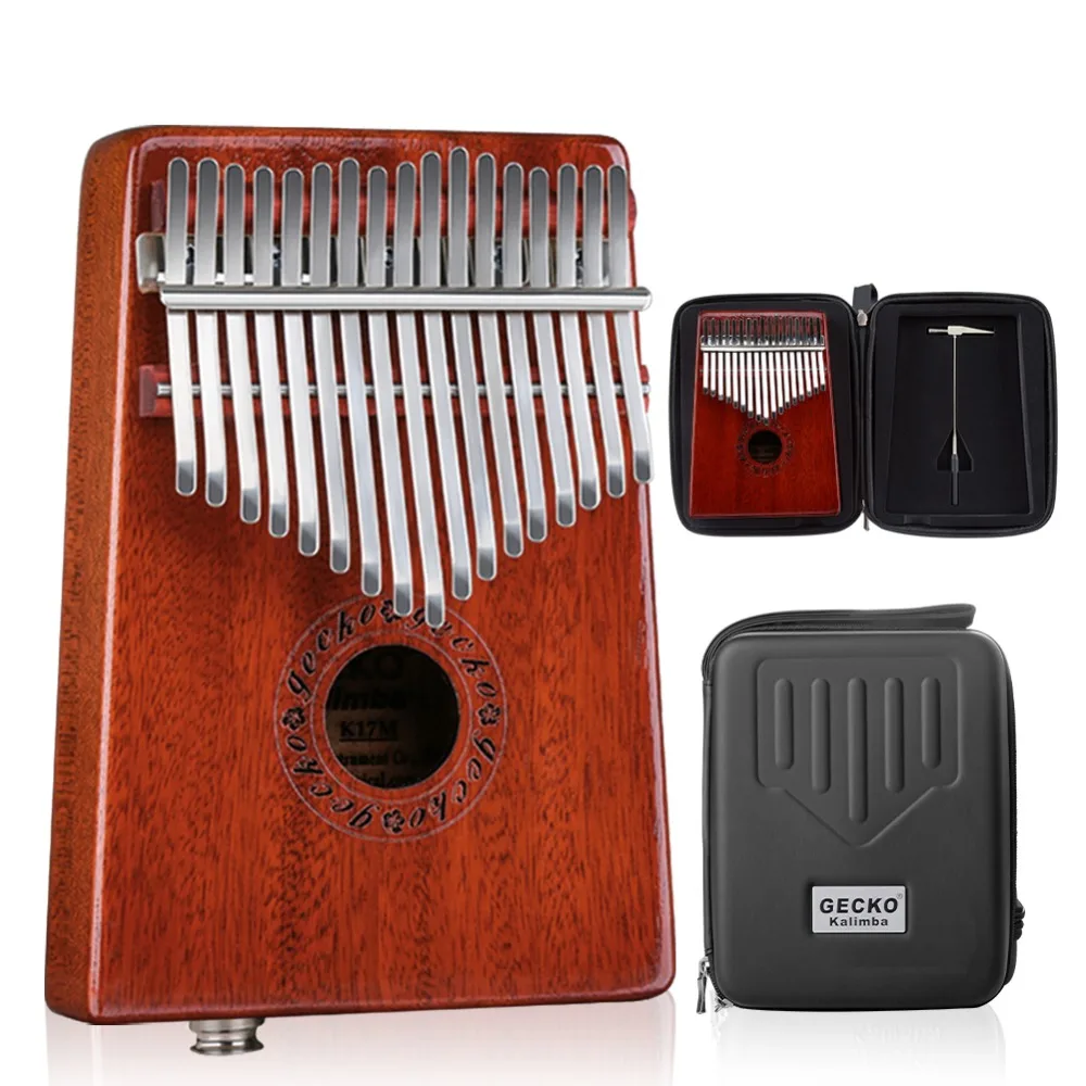 

GECKO Kalimba 17 Keys Thumb Piano builts-in EVA high-performance protective box, tuning hammer and study instruction.K17MBR-EQ