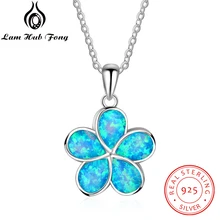 100% plata esterlina 925 piedra azul ópalo joyería de fantasía vintage mujeres Colgantes joyería clásica plata floral Colgantes y collar