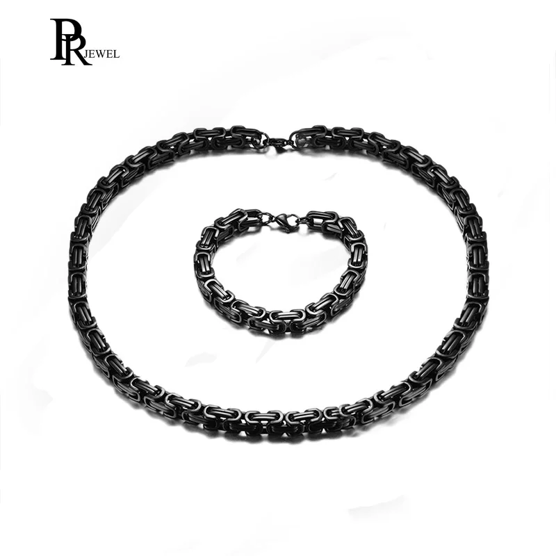 

8mm Width Stainless Steel Male Chain Necklace Mens Bracelet Jewelry Set