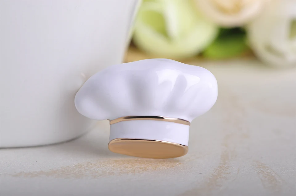 Madrry White Chef Cap Shape Brooches Gold color Cook Restaurant Badge Hijab Pins Overalls Accessories White Alloy Metal Corsage