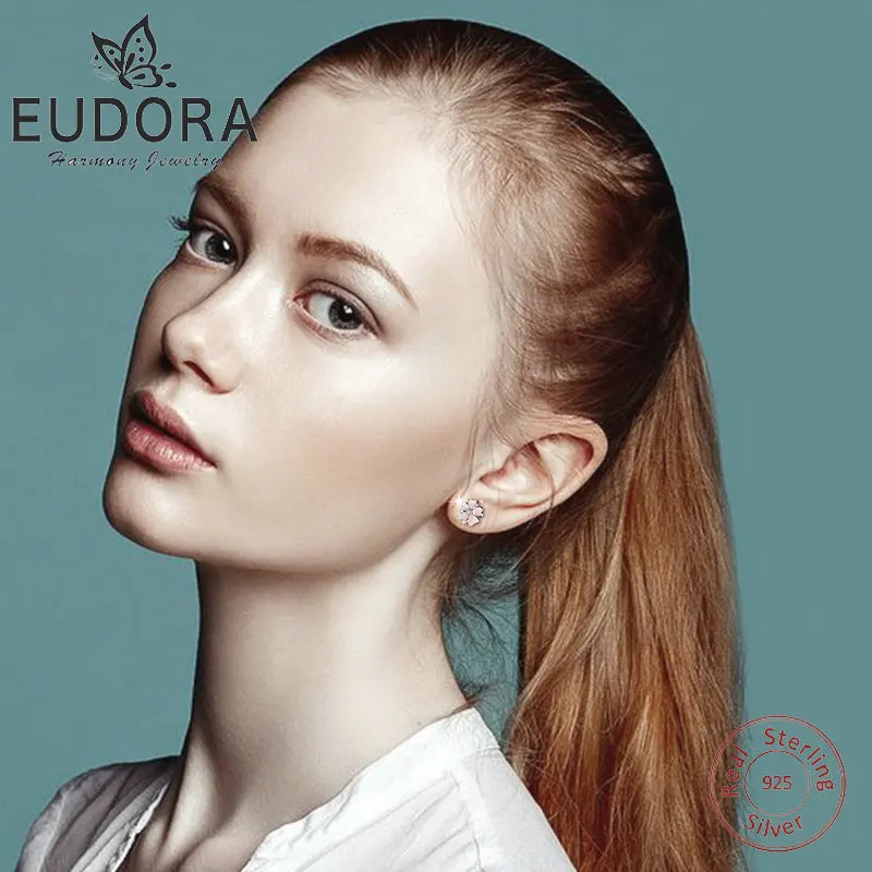 Серьги EUDORA из стерлингового серебра 925 пробы с розовыми цветами романтические