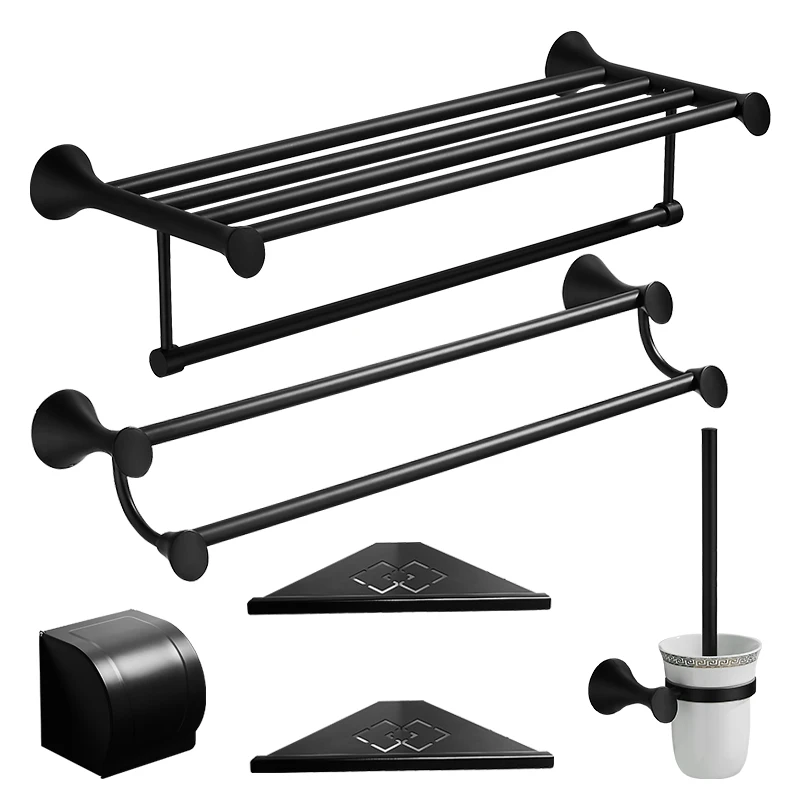 Customized matte black towel rack 304 stainless steel bathroom rack bathroom towel rack Nordic