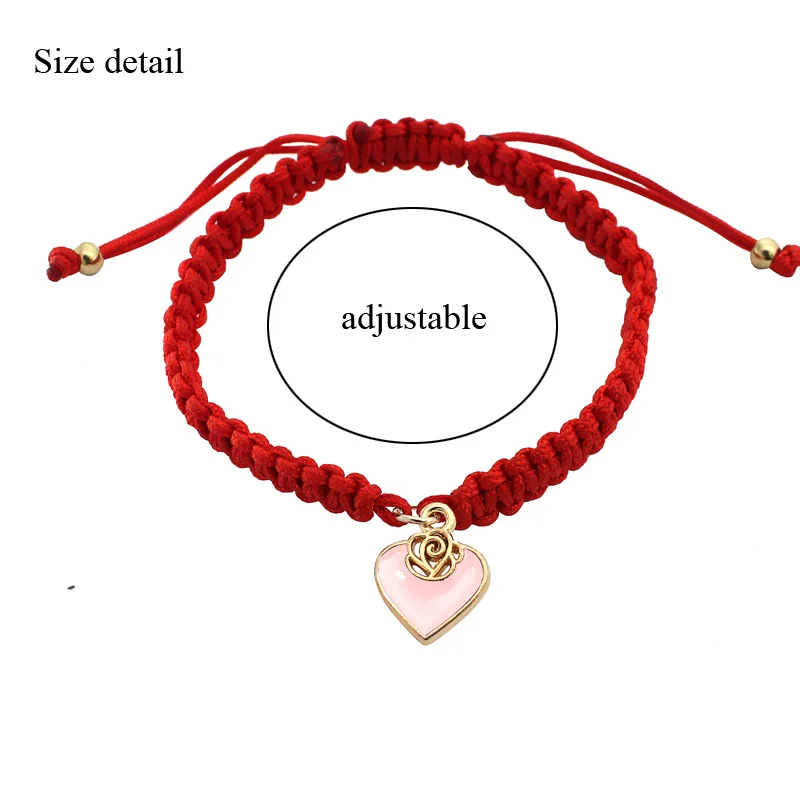 Ручная работа, Красная Нить, веревочные браслеты для женщин, регулируемые эмалированные подвески в виде сердца, плетеный браслет, ювелирные изделия на удачу, подарки