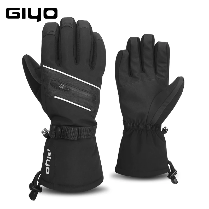 GIYO, водонепроницаемые лыжные перчатки для мужчин и женщин, теплые флисовые зимние перчатки, перчатки для снегохода, сноуборда, варежки, зимние спортивные термоперчатки - Цвет: Black