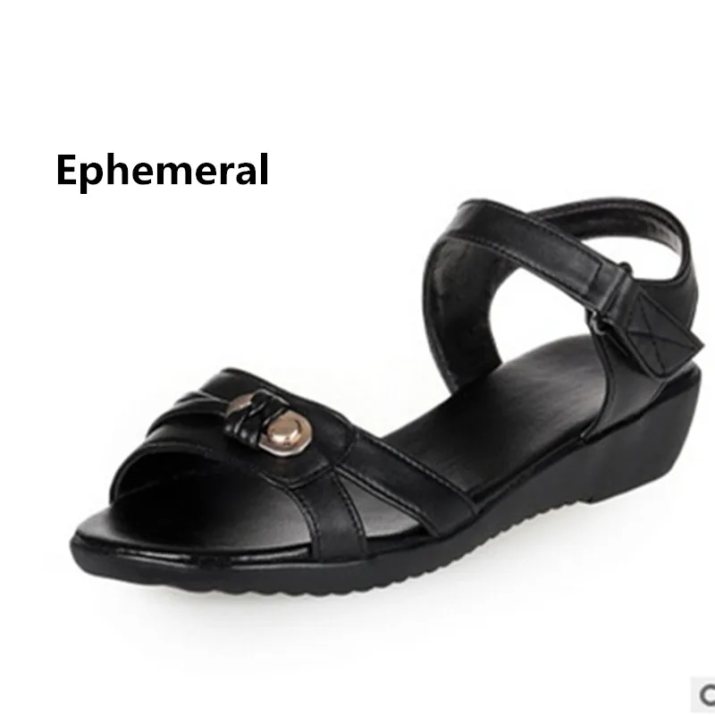 

Adult's Fashion Sequined Plus size 4-12 Chunky Low heel Songy Sandalias Wedges Hoop & Loop Women Pumps Full Grain Real Leather