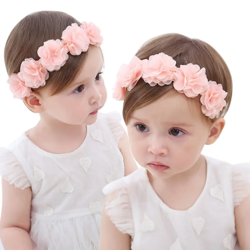 New Cute Sweet Headdress Children's Hair Accessories Newborn Children New Baby Girl Flower Headband Pink Hair Band