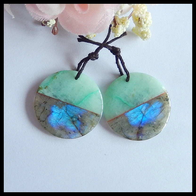 

Wholesale,Labradorite with Chrysocolla Earring,Charms Women Earrings Jewelry Gift Gem Customized,25x4mm.7.3g