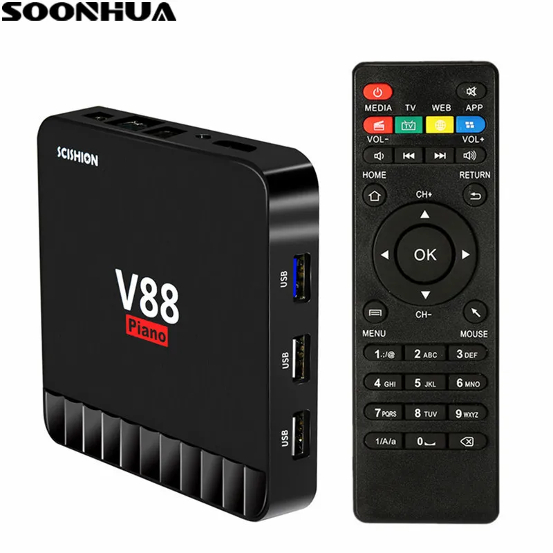 

SOONHUA V88 Piano Smart Android 7.1 TV Box RK3228 Quad Core 4K Media Player TV Boxes HDMI 4GB 16GB WiFi LAN HD Set top Box