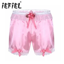 Новейшее Мужское нижнее белье SISSY блестящее мягкое сатиновое цветочное кружево, цветок, роза с бантами свободные боксеры шорты трусы для сна нижнее белье