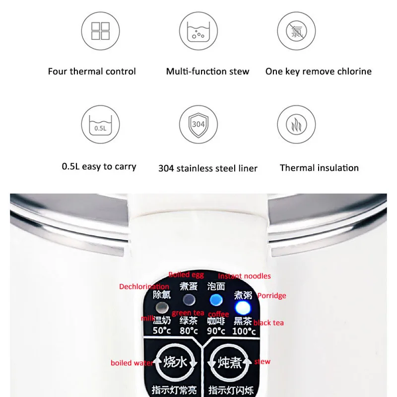 Kbxstart 0.5L Портативный электрический чайник из нержавеющей стали многофункциональный мини чайник для путешествий чайник для поддержания здоровья 220 В