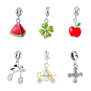

New 100% 925 Sterling Silver Bead Charm Apple Beetle Red Enamel Charms Pendant Fit Bracelet Necklace DIY Women Jewelry
