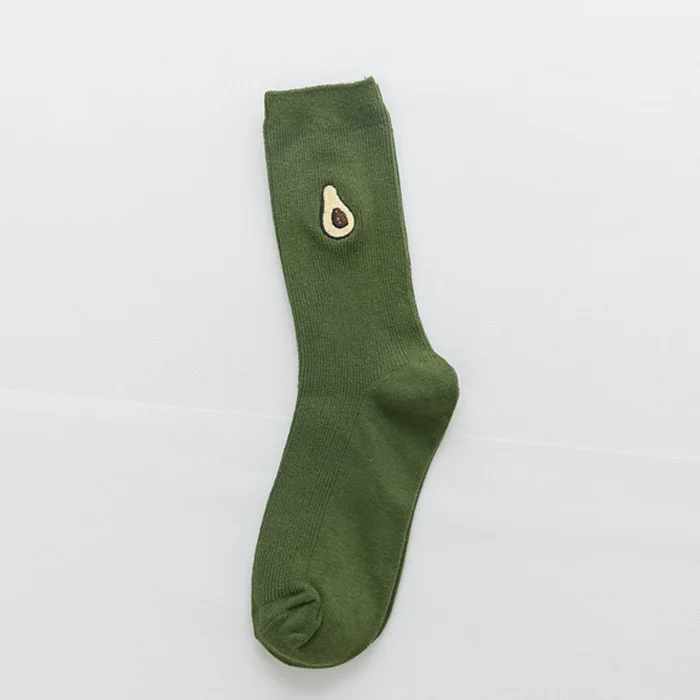 Женские носки с фруктами, повседневные однотонные хлопковые носки авокадо, персик, банан, вишня, вышивка, Харадзюку, женские носки-лодочки - Цвет: Avocado green 1 pair