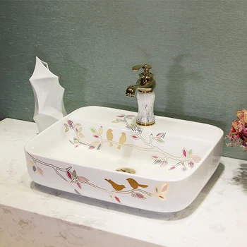 

Rectangular Europe Vintage Style Ceramic Art Basin Sink Counter Top Wash Basin Bathroom Sinks vanities hand painted ceramic sink
